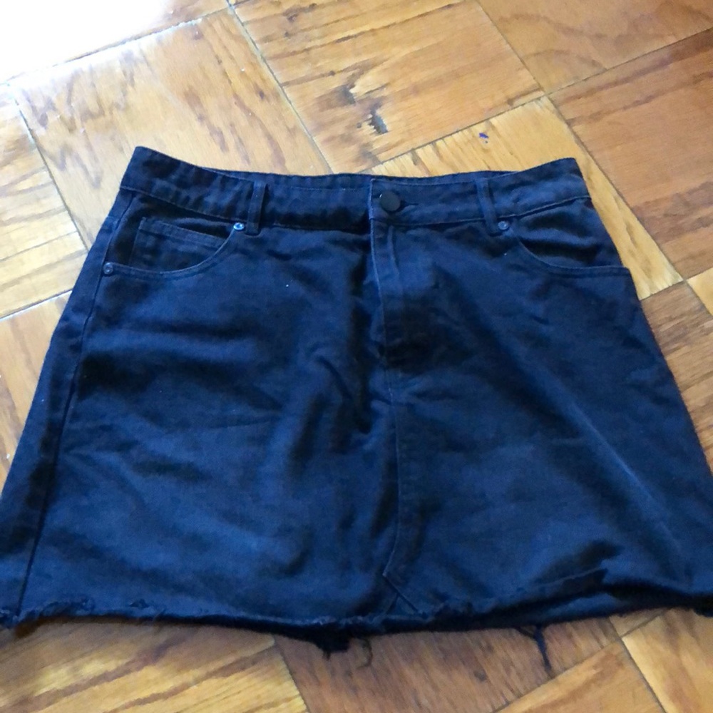 Black straight cut denim skirt